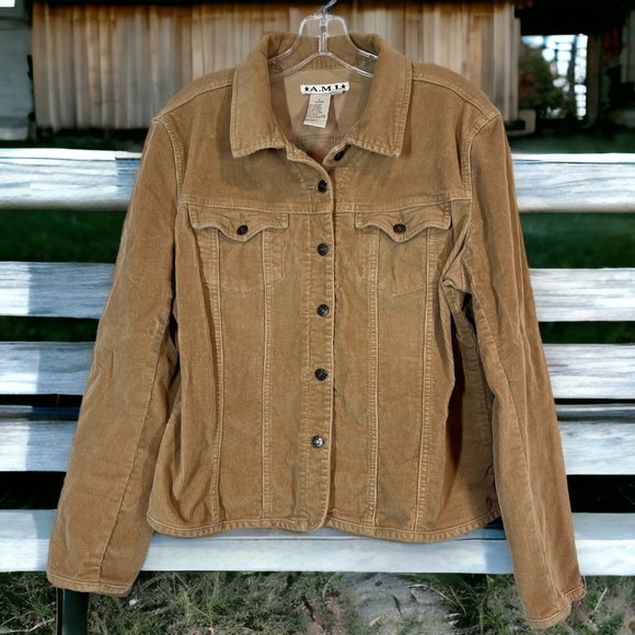 Vintage AMI Corduroy Tan Trucker Jacket Shacket Large - Picture 8 of 8